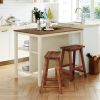 TOPMAX Solid Wood Rustic 3-piece 45" Stationary Kitchen Island Set with 2 Seatings, Rubber Wood Butcher Block Dining Table Set Prep Table Set with 2 O