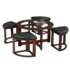 Solid Wood Glass Top Coffee Table w/ Stools